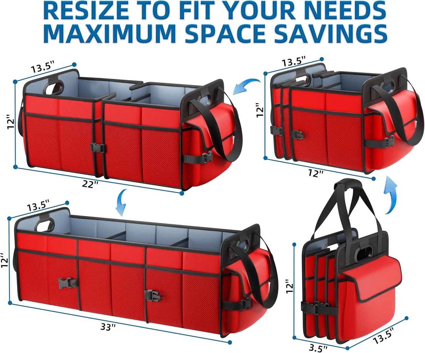 POPOLIC Klappbox Kofferraum Organizer, Faltbar Auto Organizer 3 großen Fächern, Kofferraumtasche rutschfest, verstärkt, stabil mit Deckel – Bild 5 von 5