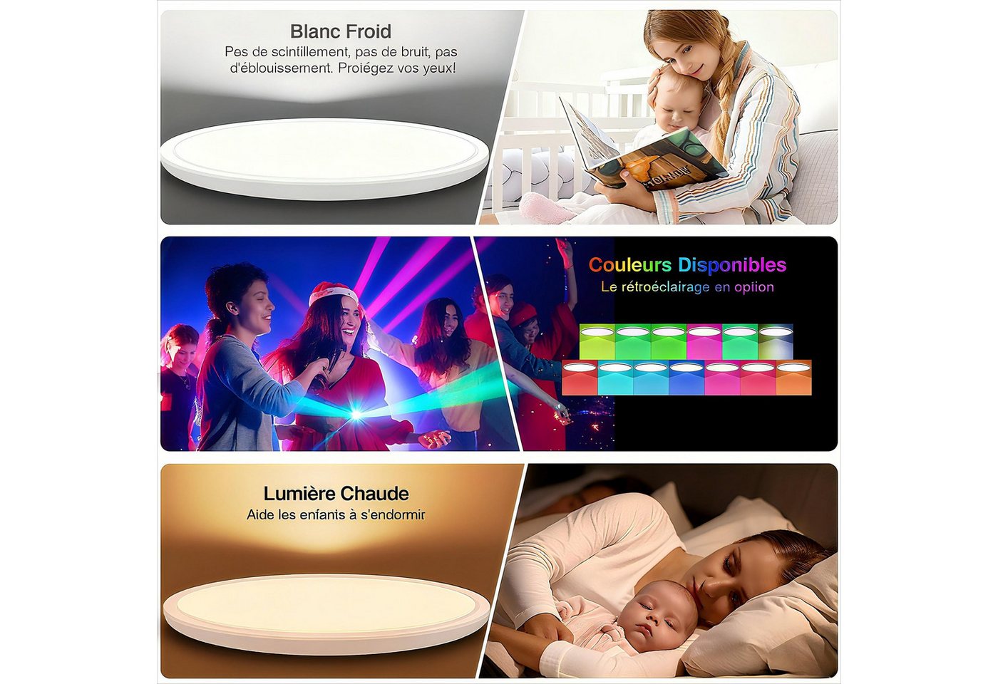 POPOLIC LED Deckenleuchte 24W RGB Farbwechsel Deckenbeleuchtung 3000K-6500K,dimmbar, 3200 lm, Badezimmer-Deckenleuchte mit Fernbedienung,Runde – Bild 2 von 5