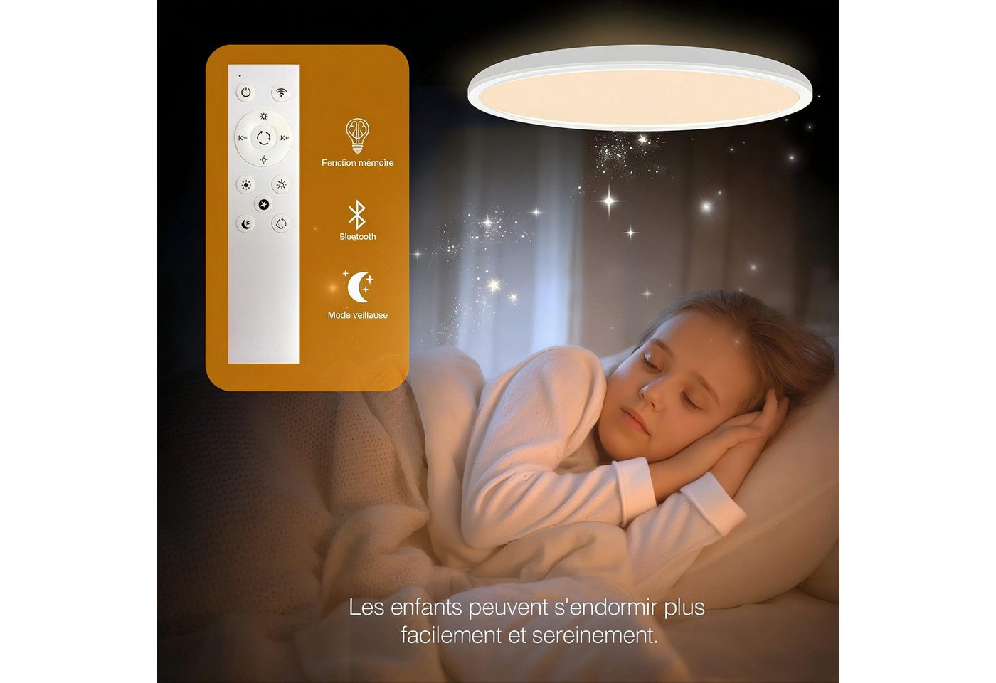 POPOLIC LED Deckenleuchte 24W RGB Farbwechsel Deckenbeleuchtung 3000K-6500K,dimmbar, 3200 lm, Badezimmer-Deckenleuchte mit Fernbedienung,Runde – Bild 5 von 5