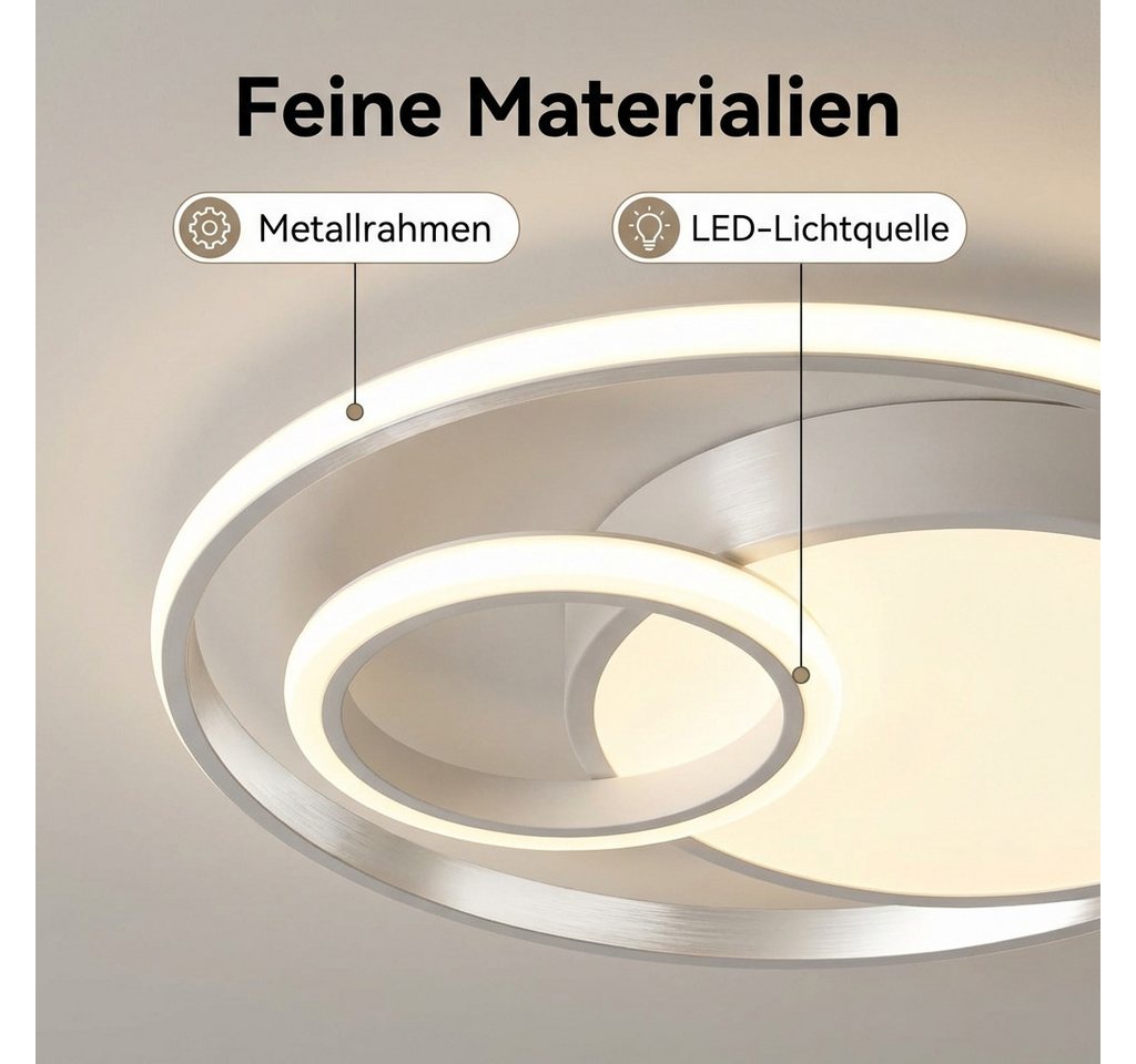POPOLIC LED Deckenleuchte 40 cm LED-Deckenleuchte, Doppelringleuchte, dreifarbig dimmbar – Bild 2 von 5