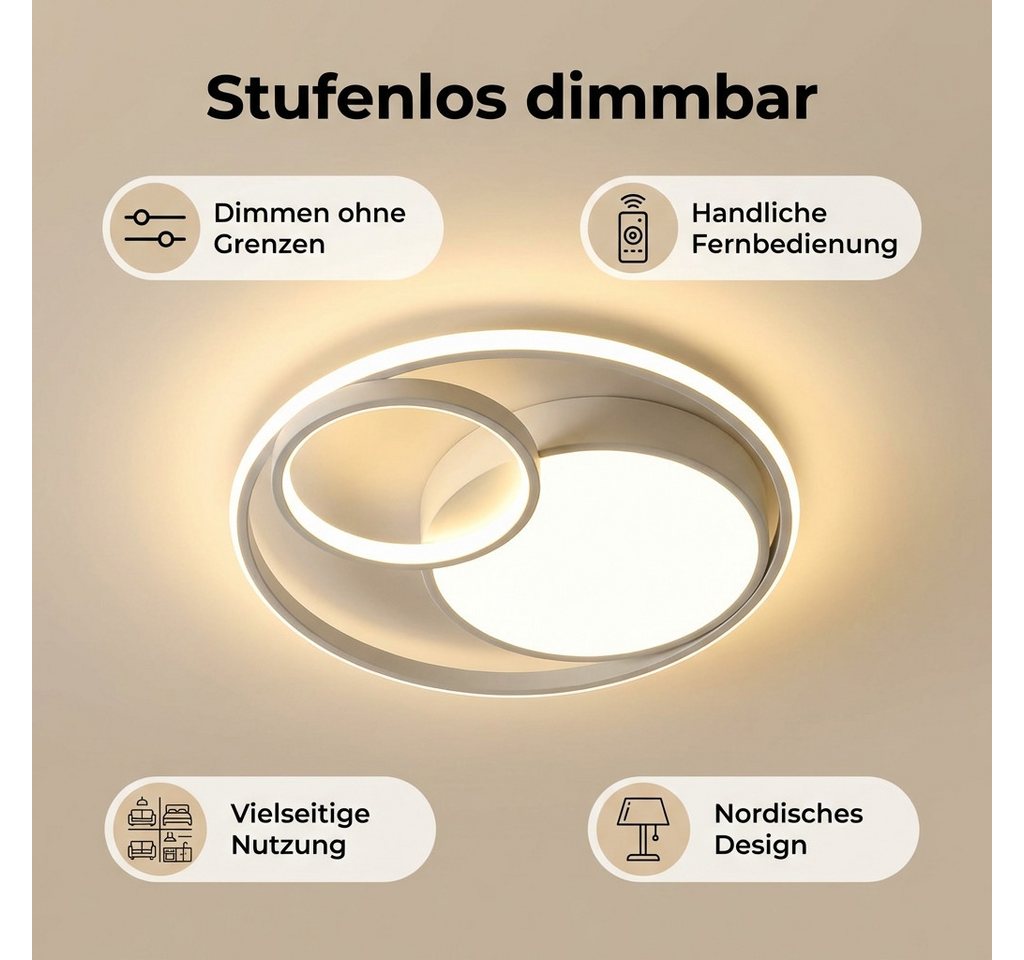 POPOLIC LED Deckenleuchte 40 cm LED-Deckenleuchte, Doppelringleuchte, dreifarbig dimmbar – Bild 3 von 5