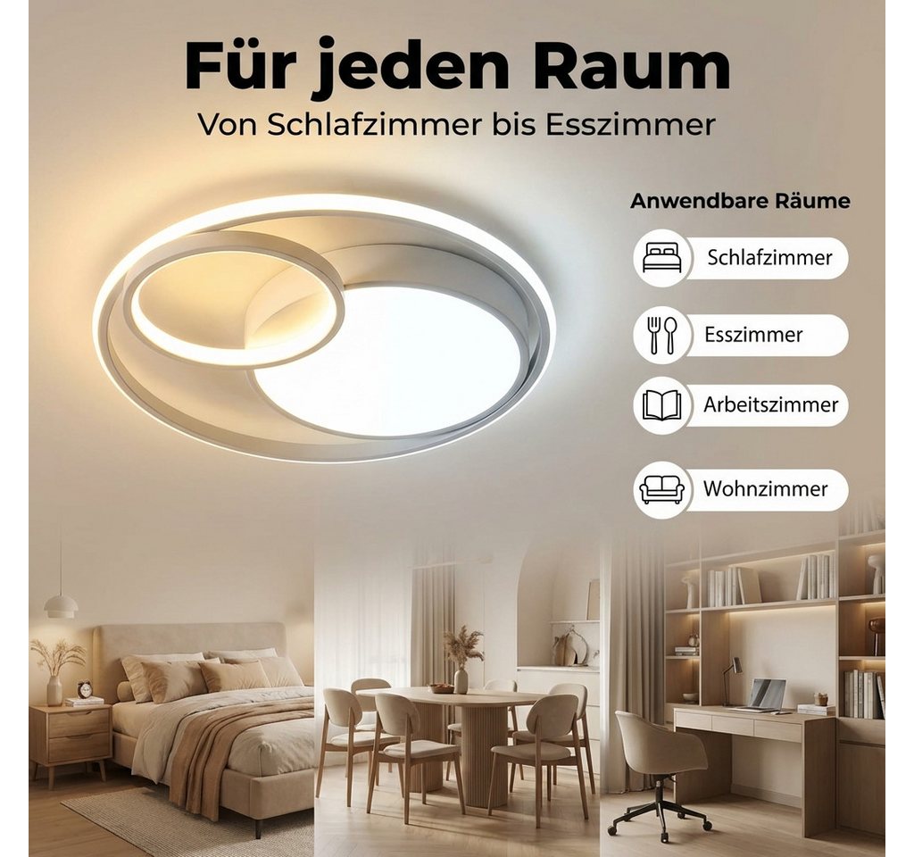 POPOLIC LED Deckenleuchte 40 cm LED-Deckenleuchte, Doppelringleuchte, dreifarbig dimmbar – Bild 4 von 5