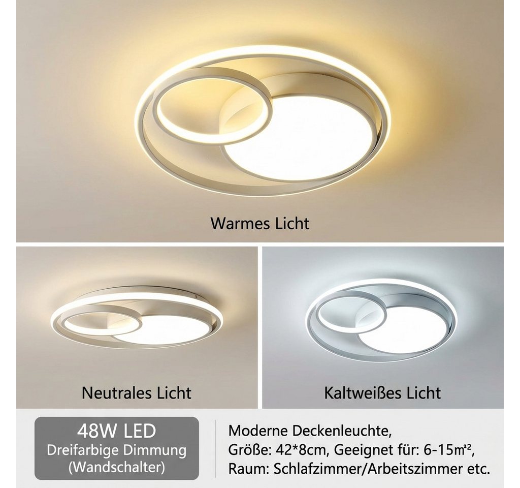 POPOLIC LED Deckenleuchte 40 cm LED-Deckenleuchte, Doppelringleuchte, dreifarbig dimmbar – Bild 5 von 5
