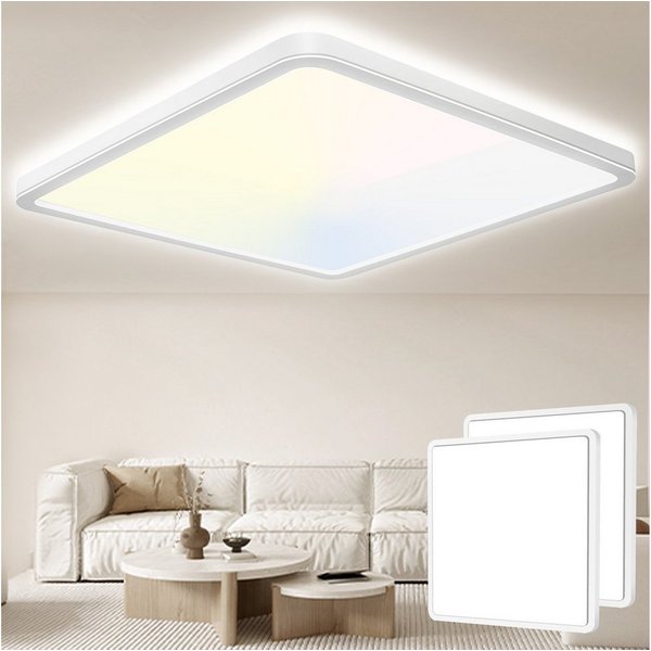 POPOLIC LED Deckenleuchte Deckenlampe 3200LM Modern LED Decklit, 3Farben - 3000K/4000K/6000K, Quadrat Flach Modern Schlafzimmer Lampe, IP54 Wasserfest, Ø30cm