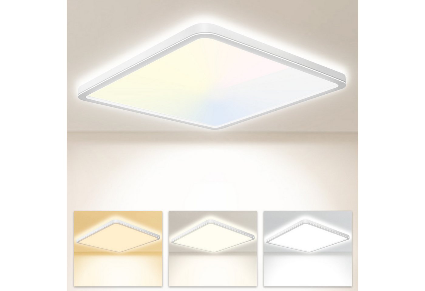 POPOLIC LED Deckenleuchte Deckenlampe 3200LM Modern LED Decklit, 3Farben - 3000K/4000K/6000K, Quadrat Flach Modern Schlafzimmer Lampe, IP54 Wasserfest, Ø30cm – Bild 2 von 5
