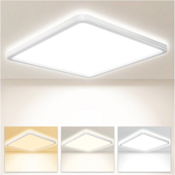 POPOLIC LED Deckenleuchte Deckenlampe 3200LM Modern LED Decklit, 3Farben - 3000K/4000K/6000K, Quadrat Flach Modern Schlafzimmer Lampe, IP54 Wasserfest, Ø30cm