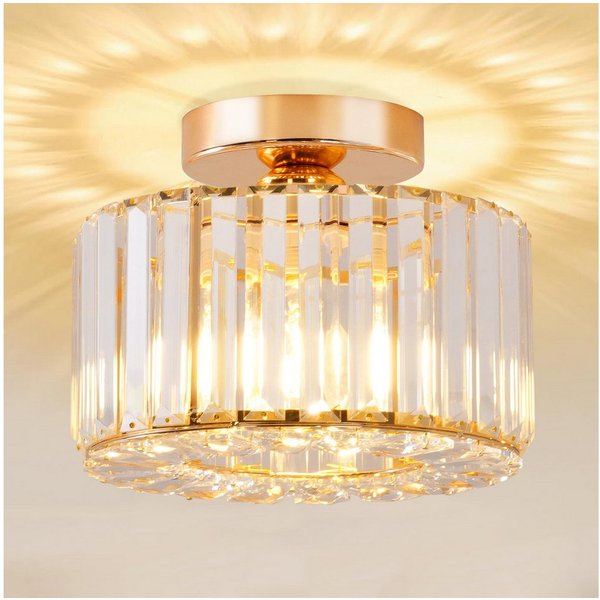 POPOLIC LED Deckenleuchte Moderner Kristalllüster, Deckenleuchte mit Glasschirm, halbaufgesetzte Deckenleuchte E27 für Wohnzimmer, Schlafzimmer, Küche, Esszimme