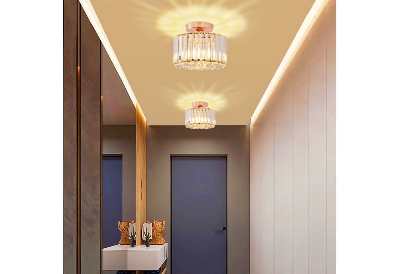 POPOLIC LED Deckenleuchte Moderner Kristalllüster, Deckenleuchte mit Glasschirm, halbaufgesetzte Deckenleuchte E27 für Wohnzimmer, Schlafzimmer, Küche, Esszimme – Bild 3 von 5
