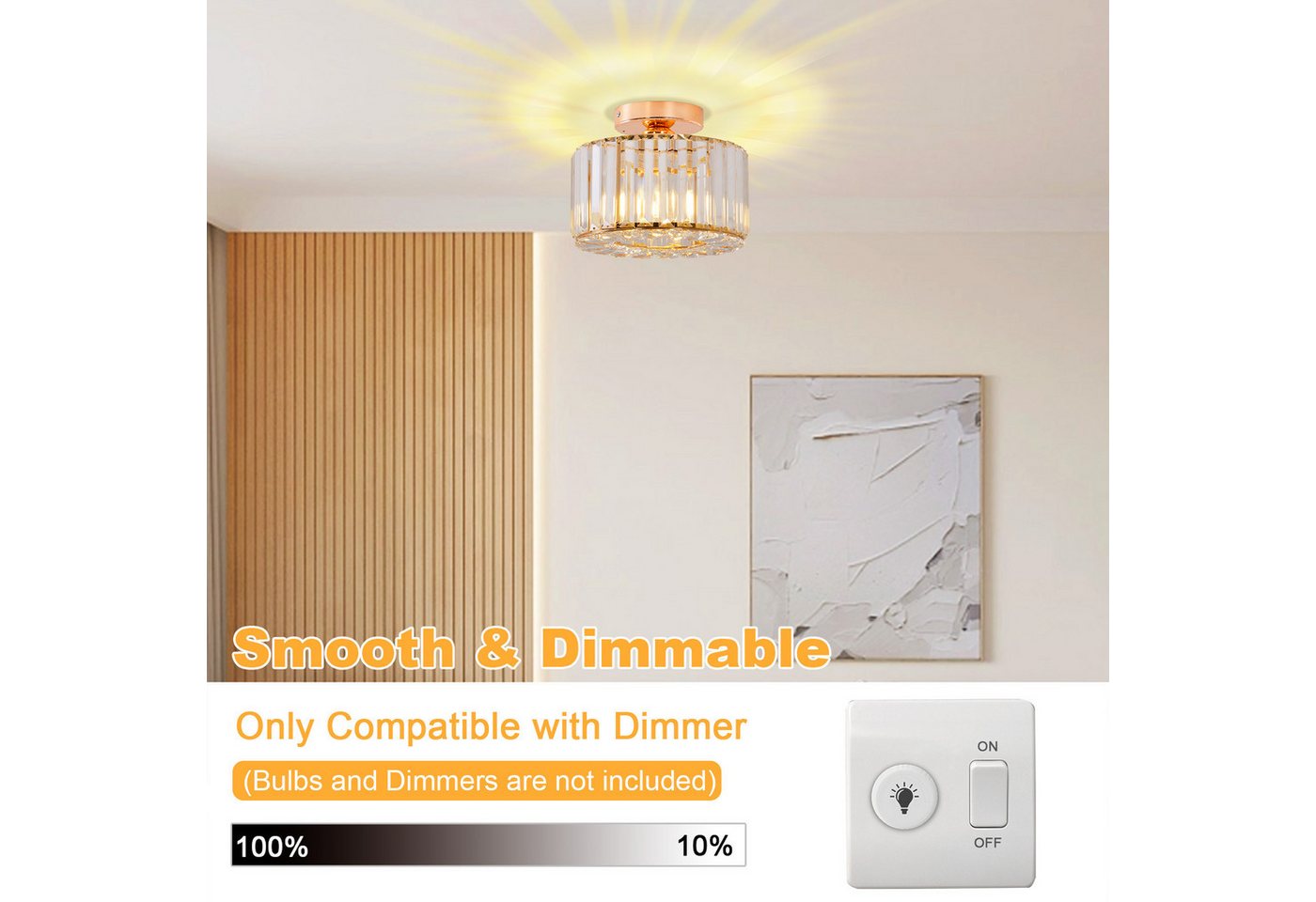 POPOLIC LED Deckenleuchte Moderner Kristalllüster, Deckenleuchte mit Glasschirm, halbaufgesetzte Deckenleuchte E27 für Wohnzimmer, Schlafzimmer, Küche, Esszimme – Bild 4 von 5