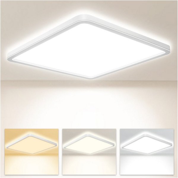 POPOLIC LED Deckenleuchte Quadrat Flach Ø30cm, 3200 Lumen, IP54 spritzwassergeschützt, 3-stufige Farbtemperatur (3000K/4000K/6000K), für Wohnzimmer, Schlafzimme