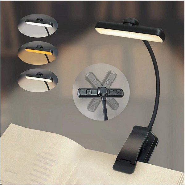 POPOLIC LED Leselampe Leselampe Buch Klemme, USB Wiederaufladbare Buchlampe mit 24 LEDs, 3 Farbtemperatur Modi, Bernsteinlicht, Mischlicht, Weißlicht, 5 Helligk
