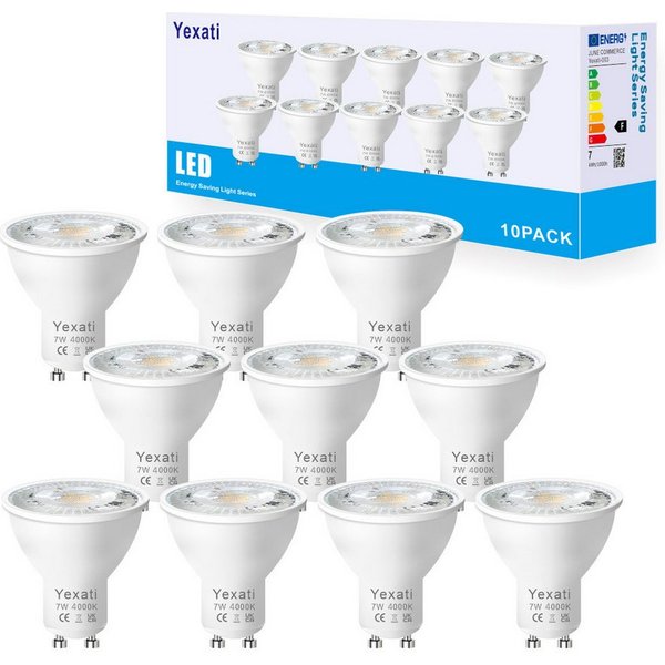 POPOLIC LED-Leuchtmittel Gu10,7 W, Halogenäquivalent 80 W, flimmerfreier Spot, 10 St., 550 Lumen, Kaltweiß 4000 K, nicht dimmbar, AC 220–245 V, Abstrahlwinkel 1