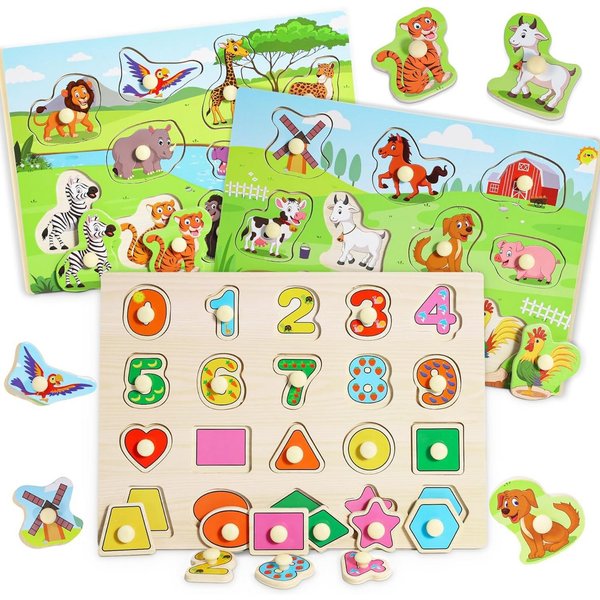 POPOLIC Lernspielzeug 3er-Set Holzpuzzle, Kleinkinder Spielzeug ab 2 3 Jahre (1-St., Montessori Spielzeug ab 1 Jahr, Puzzle ab 2), Holzspielzeug Kinderspielzeug