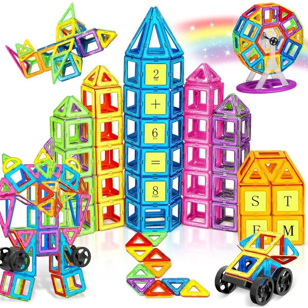 POPOLIC Magnetische Bausteine 120 Teile Konstruktion, Magnetbausteine Magnetspielbausteine, (Magnetspielzeug Magnete Kinder, Magnetbausteine Kinder, 1 St., Star