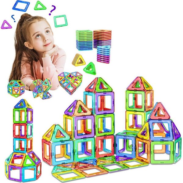 POPOLIC Magnetische Bausteine, 40 Teile Magnetbausteine Magnete Kinder Magnetspielbausteine, (Magnetspielzeug Tiles, Magnet bausteine für Spielzeug ab 3 4 5 6 J
