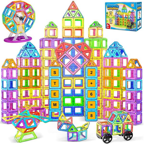 POPOLIC Magnetische Bausteine, Magnetspiel STEM Magnetbausteine Magnetspielbausteine, (Montessori Spielzeug ab 3 Jahre, Magnete Spielzeug ab 3 4 5 Jahre Geschen