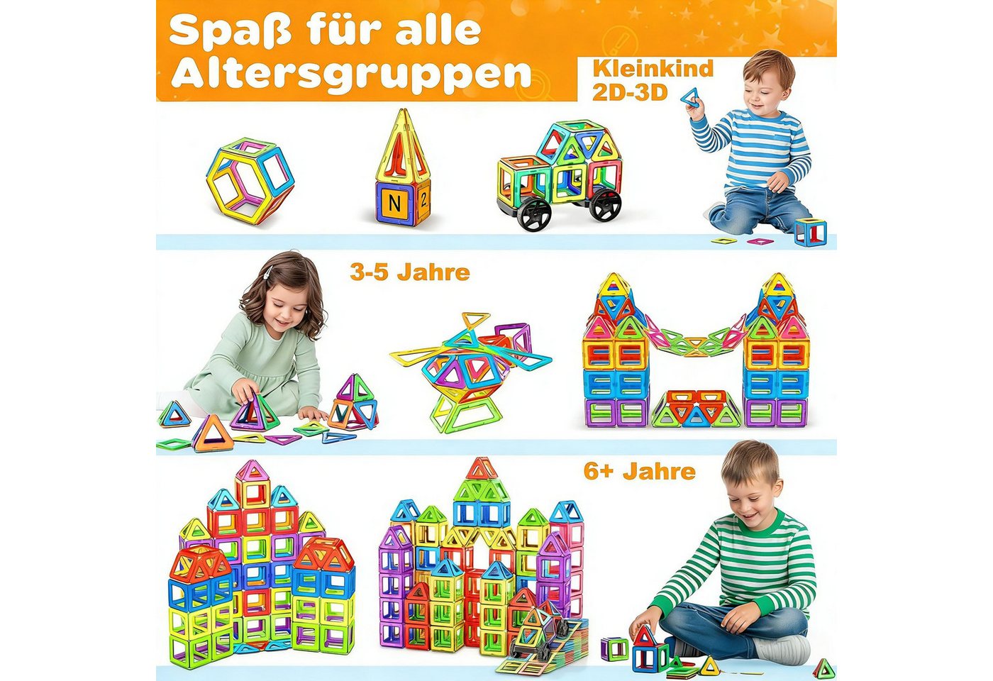 POPOLIC Magnetische Bausteine, Magnetspiel STEM Magnetbausteine Magnetspielbausteine, (Montessori Spielzeug ab 3 Jahre, Magnete Spielzeug ab 3 4 5 Jahre Geschen – Bild 2 von 5