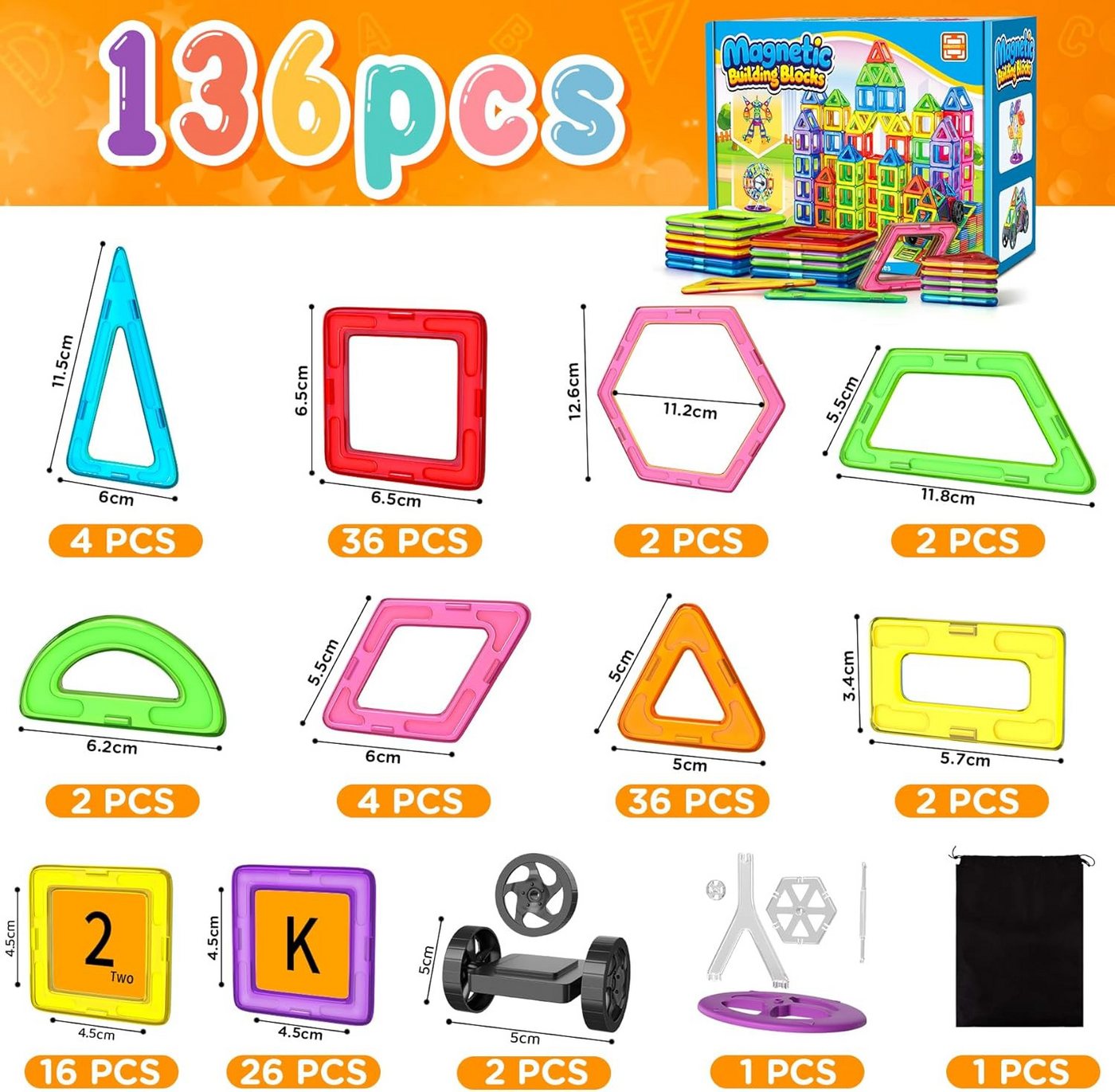 POPOLIC Magnetische Bausteine, Magnetspiel STEM Magnetbausteine Magnetspielbausteine, (Montessori Spielzeug ab 3 Jahre, Magnete Spielzeug ab 3 4 5 Jahre Geschen – Bild 3 von 5