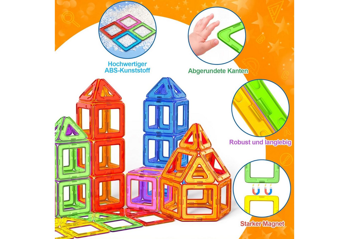 POPOLIC Magnetische Bausteine, Magnetspiel STEM Magnetbausteine Magnetspielbausteine, (Montessori Spielzeug ab 3 Jahre, Magnete Spielzeug ab 3 4 5 Jahre Geschen – Bild 4 von 5