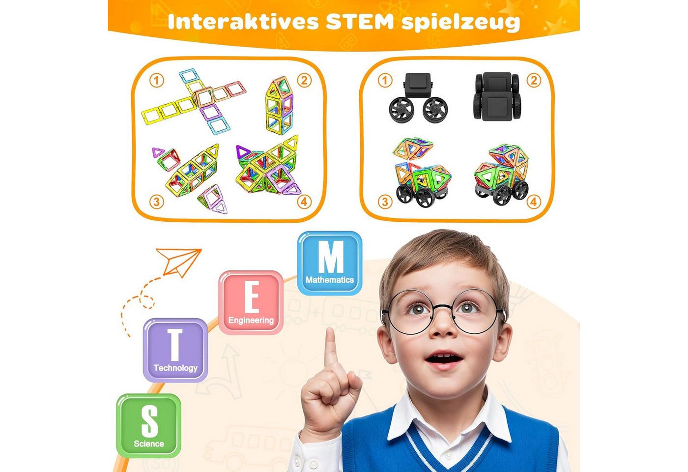 POPOLIC Magnetische Bausteine, Magnetspiel STEM Magnetbausteine Magnetspielbausteine, (Montessori Spielzeug ab 3 Jahre, Magnete Spielzeug ab 3 4 5 Jahre Geschen – Bild 5 von 5