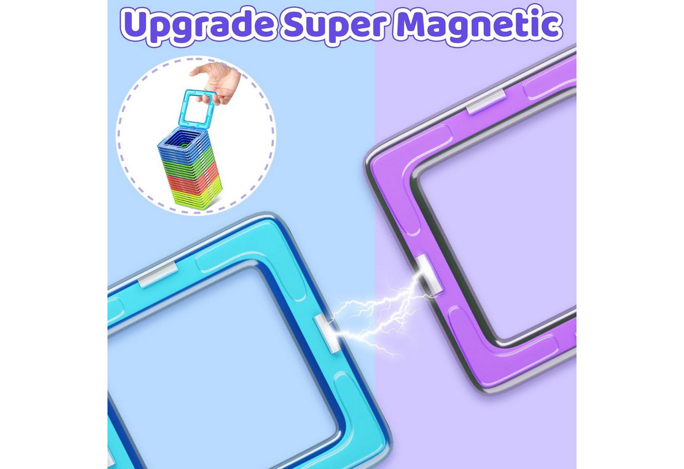 POPOLIC Magnetische Bausteine, 40 Teile Magnetbausteine Magnete Kinder Magnetspielbausteine, (Magnetspielzeug Tiles, Magnet bausteine für Spielzeug ab 3 4 5 6 J – Bild 5 von 5