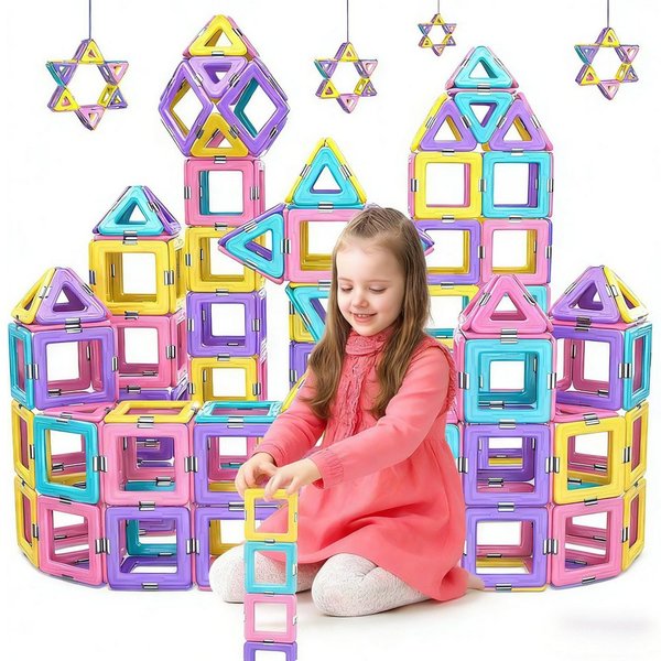 POPOLIC Magnetische Bausteine, Magnetbausteine Spielzeug ab 2 Jahre Magnetspielbausteine, (40 St., Magnetspiel Geschenk Mädchen ab 2 Jahre), Farbenfrohe Magnete