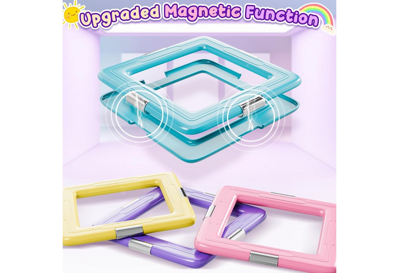 POPOLIC Magnetische Bausteine, Magnetbausteine Spielzeug ab 2 Jahre Magnetspielbausteine, (40 St., Magnetspiel Geschenk Mädchen ab 2 Jahre), Farbenfrohe Magnete – Bild 5 von 5