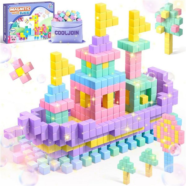 POPOLIC Magnetische Bausteine - Macaron Magnetbausteine Magnetspielbausteine, (Pädagogisches Montessori Spielzeug ab 3 Jahre,48PCS Kreatives Magnetspielzeug Set