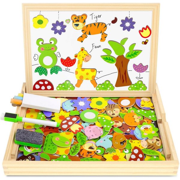 POPOLIC Magnetspiel Spielzeug, Magnettafel Kinder Kinderspielzeug ab 3 Jahre Magnetspielbausteine, (Holzpuzzles mit Doppelseitiger Tafel, 1 St., Pädagogische El
