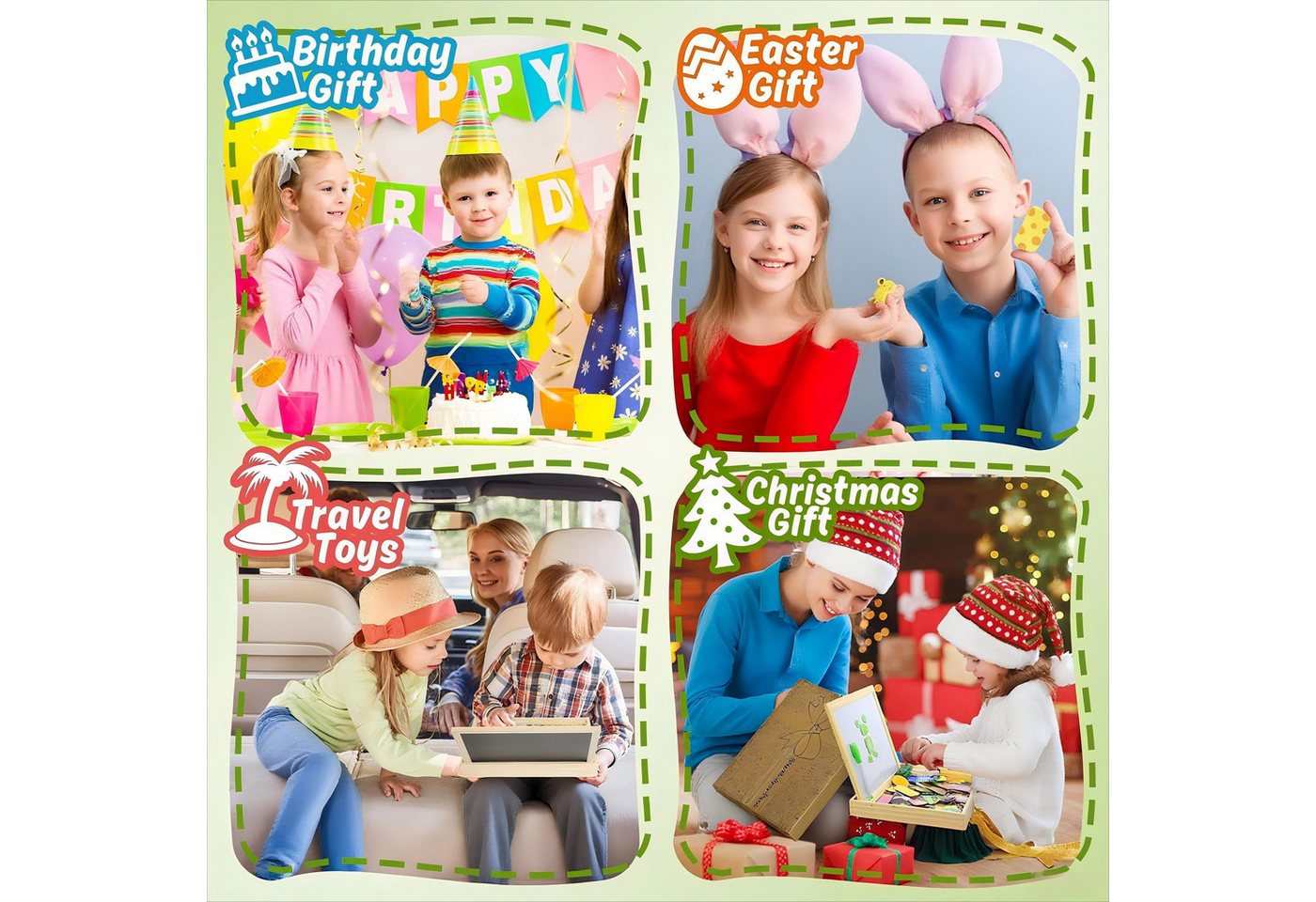 POPOLIC Magnetspiel Spielzeug, Magnettafel Kinder Kinderspielzeug ab 3 Jahre Magnetspielbausteine, (Holzpuzzles mit Doppelseitiger Tafel, 1 St., Pädagogische El – Bild 5 von 5