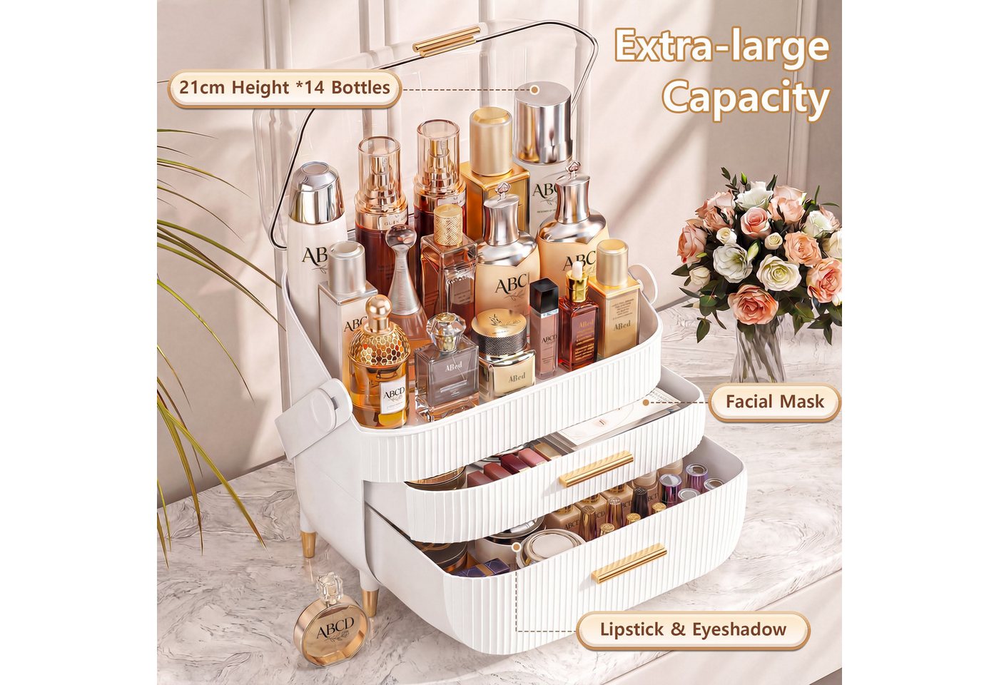 POPOLIC Make-Up Organizer Kosmetikbox mit sichtbarer Oberlicht-Schichtschublade – Bild 5 von 5