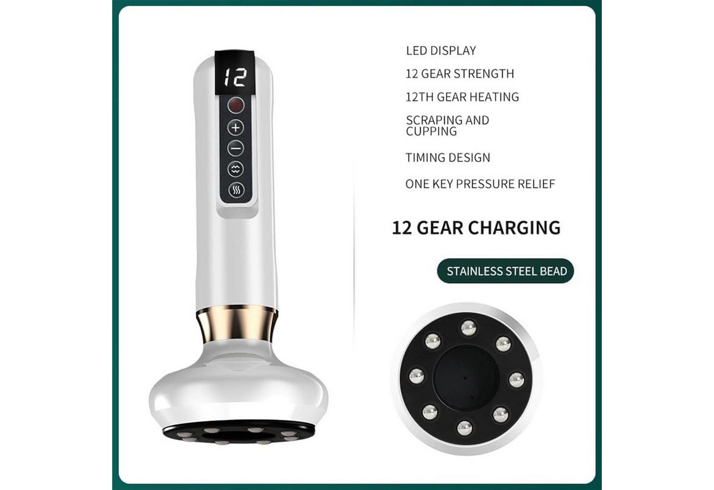 POPOLIC Massagegerät intelligentes elektrisches Schröpfset, Vakuum-Schröpfmassagegerät, beheiztes Gua-Sha-Gerät mit Stahlkugeln, 12-Temperatur-Massagegerät für  – Bild 2 von 5