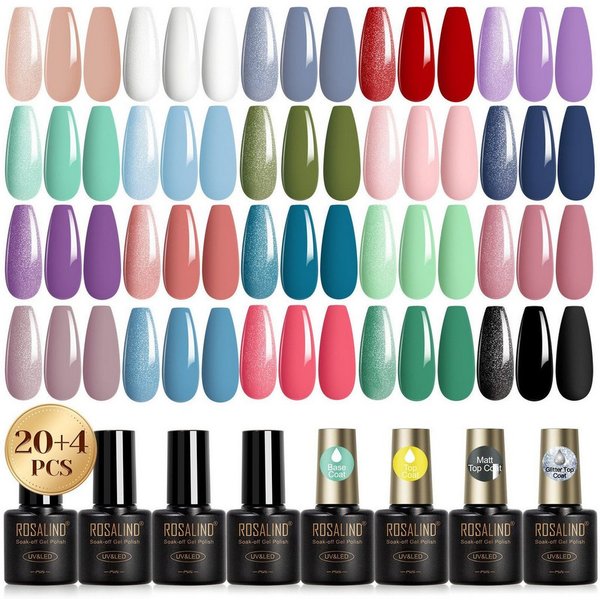 POPOLIC Nagellack-Set UV Nagellack Set, 24 Stück Gel Nagellack mit Unterlack, 1-tlg., Gellack Shellac Nagellack UV Gel Set für Nagel Design
