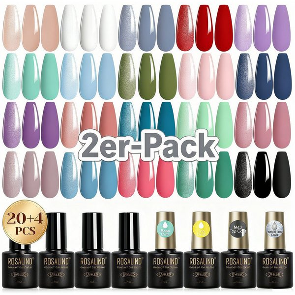 POPOLIC Nagellack-Set UV Nagellack Set, 24 Stück Gel Nagellack mit Unterlack, 2-tlg., Gellack Shellac Nagellack UV Gel Set für Nagel Design