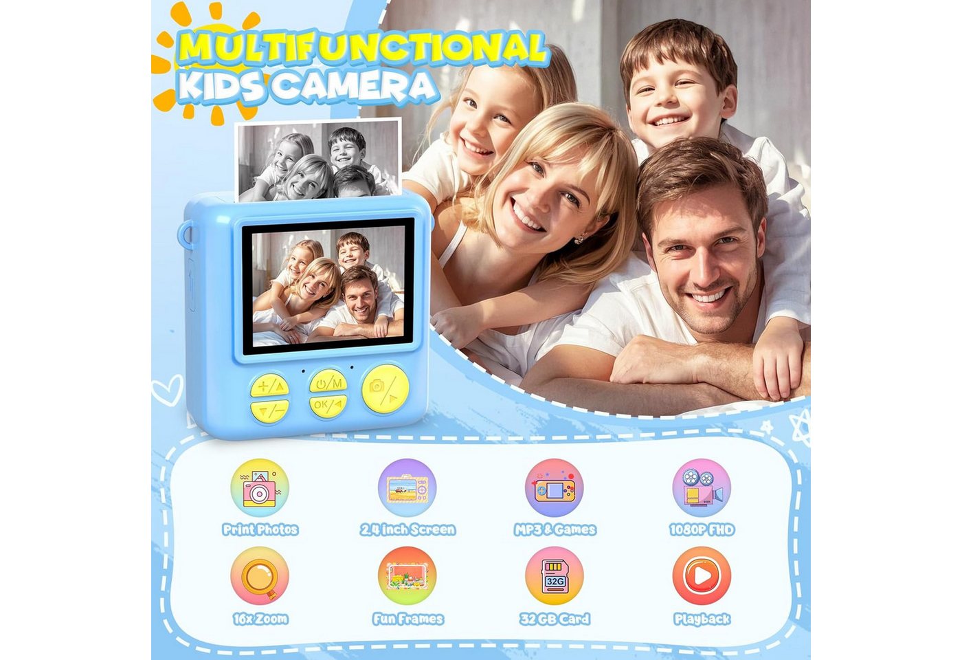 POPOLIC Sofortbildkamera Kinder, 1080P 2,4 Zoll Bildschirm KinderKamera Kinderkamera (inkl. mit 32G Karte & Druckpapier, Kinderspielzeug Geburtstag, Weihnachten – Bild 2 von 5