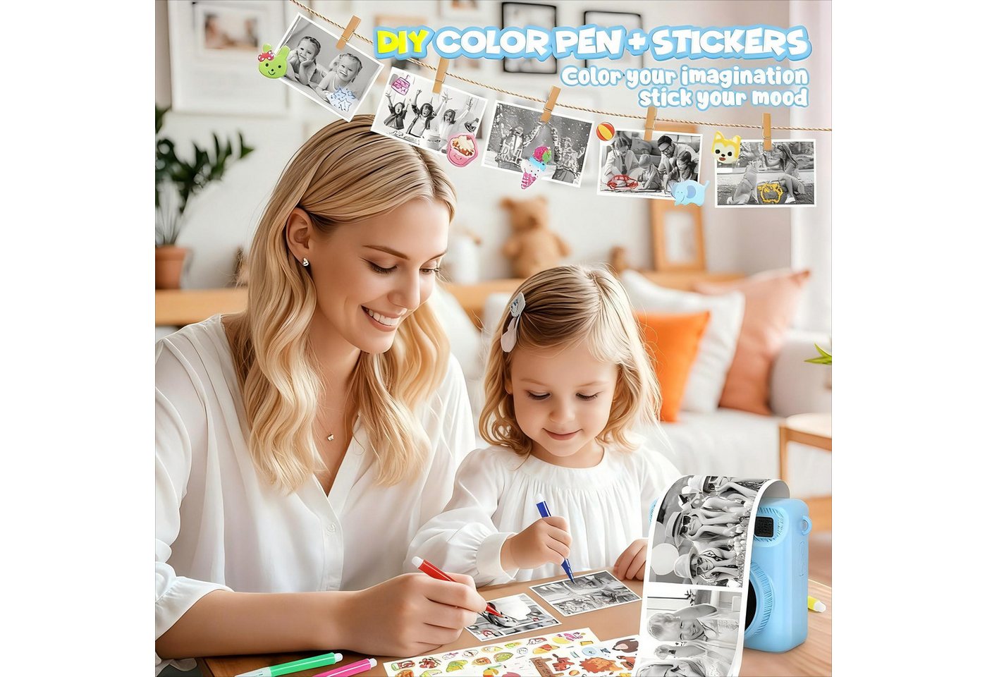 POPOLIC Sofortbildkamera Kinder, 1080P 2,4 Zoll Bildschirm KinderKamera Kinderkamera (inkl. mit 32G Karte & Druckpapier, Kinderspielzeug Geburtstag, Weihnachten – Bild 5 von 5