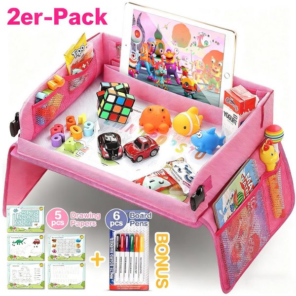 POPOLIC Spieltisch Kinder Reisetisch Kindersitz Spiel, Lernspielzeug für den Innenbereich, (mit 1 Transparenter Zeichnungsfilm + 5 Zeichenpapier + 6 Farbstifte,