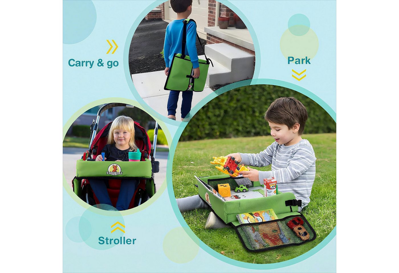 POPOLIC Spieltisch Reisetisch Auto Kinder, BeschäFtigung Autofahrt Kinder(Grün), (Spiele für Autofahrt Kinder, Reise Gadgets, Auto Organizer Kinder, 1-tlg), Aut – Bild 5 von 5
