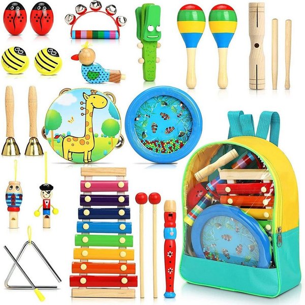 POPOLIC Spielzeug-Musikinstrument 24 Stück Instruments Percussion Holzspielzeug, (1-teiliges Set, 1 tlg., Perfektes Geschenk für Jungen und Mädchen ab 3 Jahren)