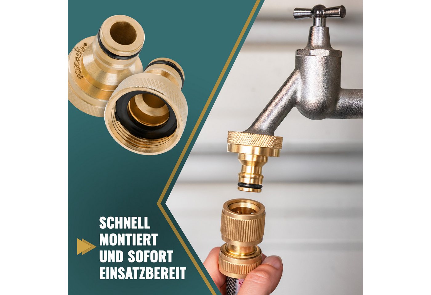 Poppstar Anschlussstück, 2x Wasserhahn-Verbinder für Schlauch (3/4" IG auf Steckkupplung) – Bild 4 von 5