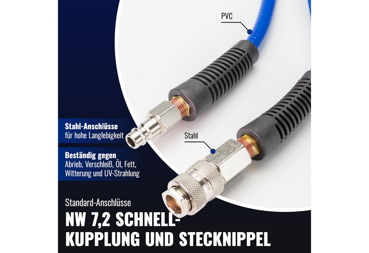 Poppstar Druckluftschlauch, 5m PVC Druckluftschlauch mit Schnellkupplung (ID/AD 6/12mm) – Bild 3 von 5