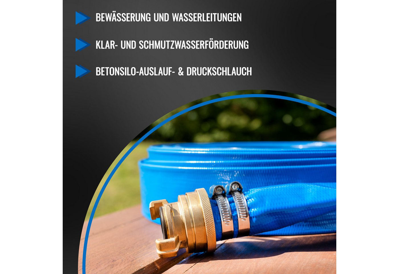 Poppstar Gartenschlauch, PVC Flachschlauch 20m, Ø 38mm (1 1/2 Zoll), 7 bar, blau – Bild 4 von 5