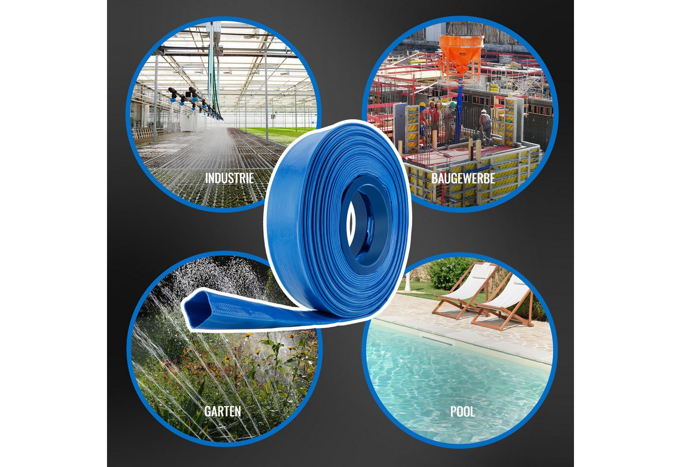 Poppstar Gartenschlauch, PVC Flachschlauch 20m, Ø 38mm (1 1/2 Zoll), 7 bar, blau – Bild 5 von 5
