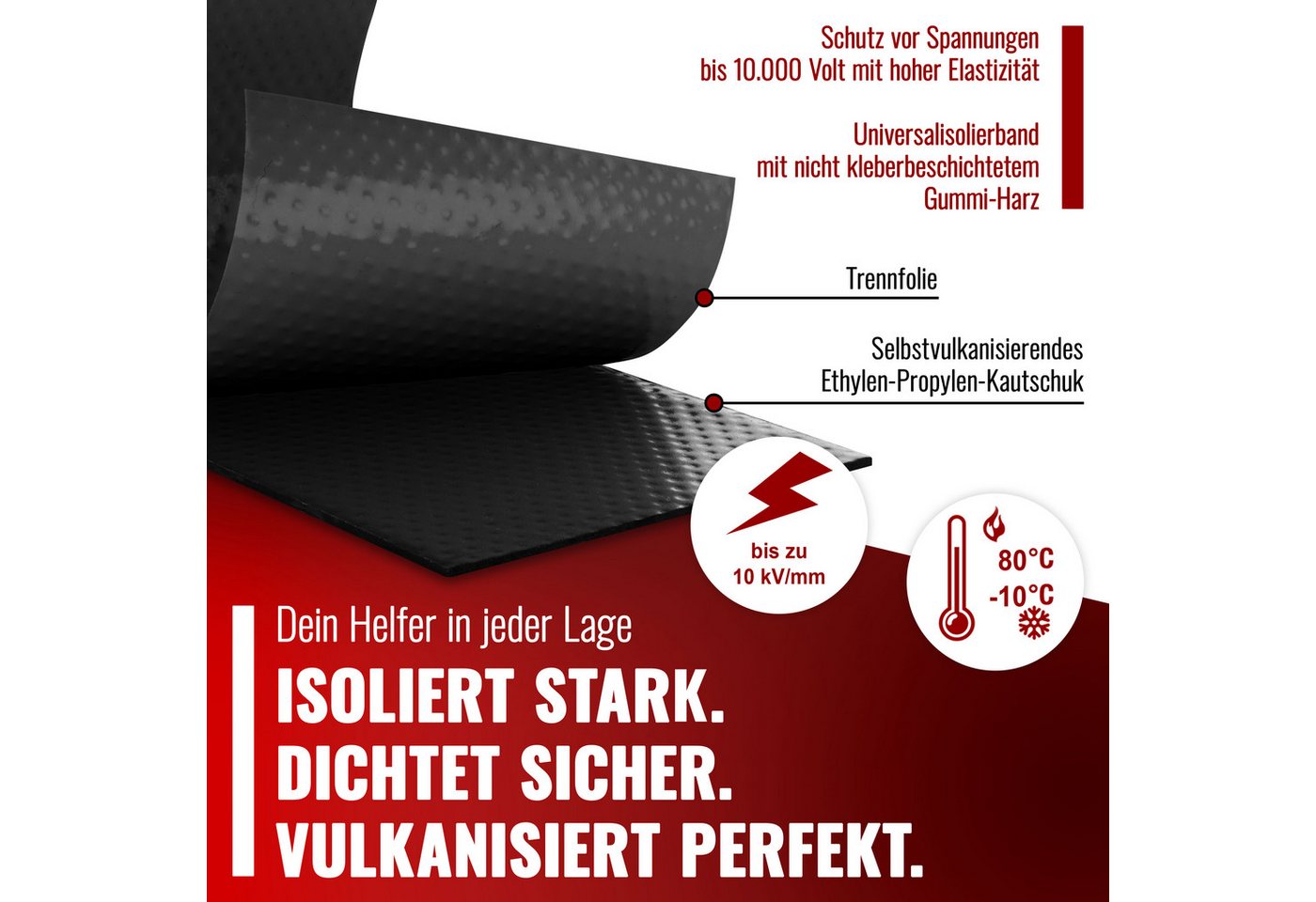 Poppstar Isolierband Selbstverschweißendes Elektro & Universalisolierband (1-St) Mittelspannungsband für Spannungen bis 10.000 Volt – Bild 2 von 5