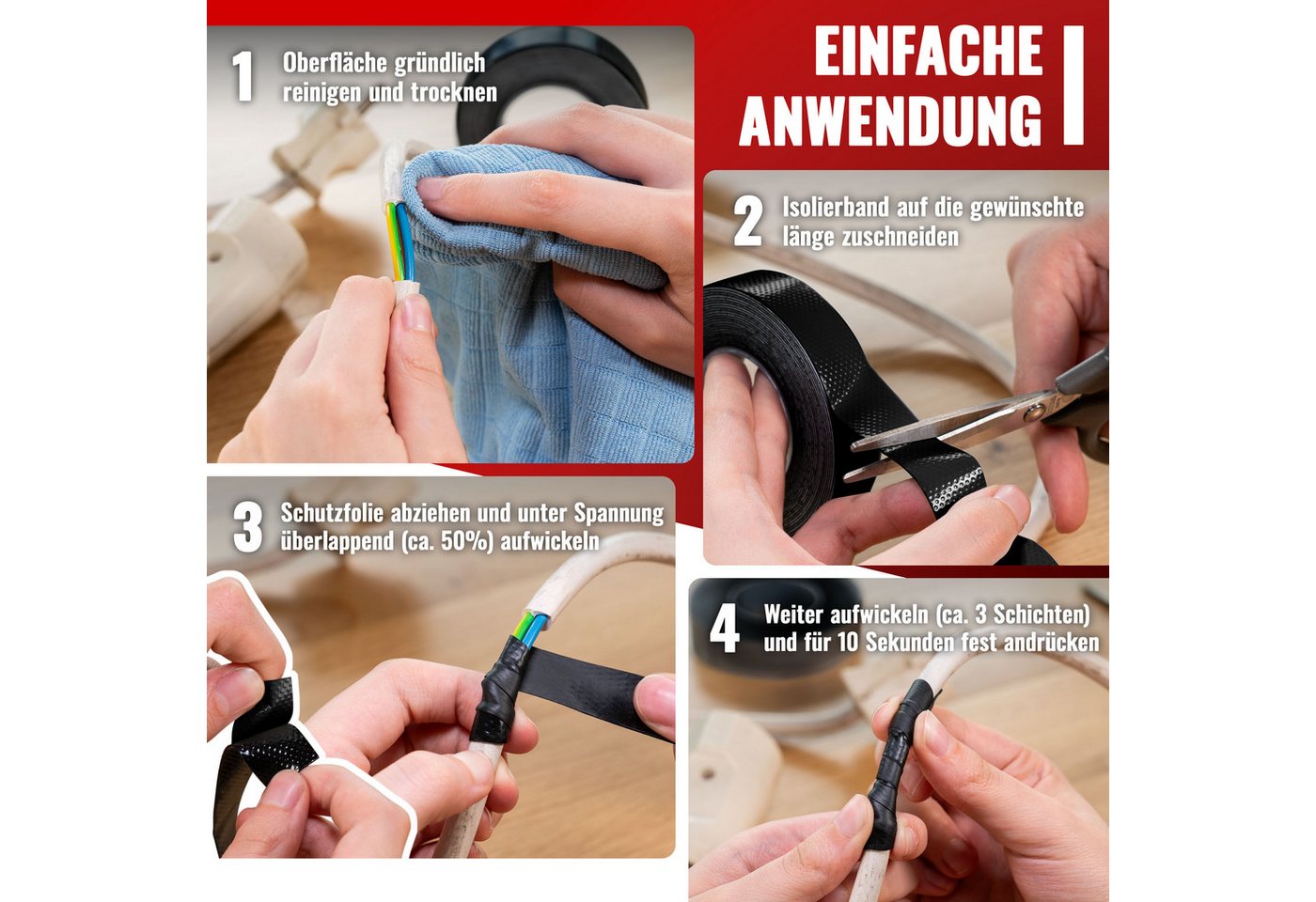 Poppstar Isolierband Selbstverschweißendes Elektro & Universalisolierband (1-St) Mittelspannungsband für Spannungen bis 10.000 Volt – Bild 5 von 5
