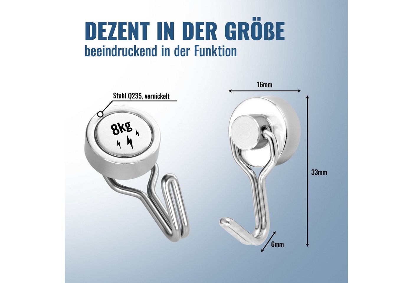 Poppstar Magnethalter (8-St), Magnethaken 8x extra stark drehbar (8 kg Haftkraft) aus Neodym – Bild 2 von 5