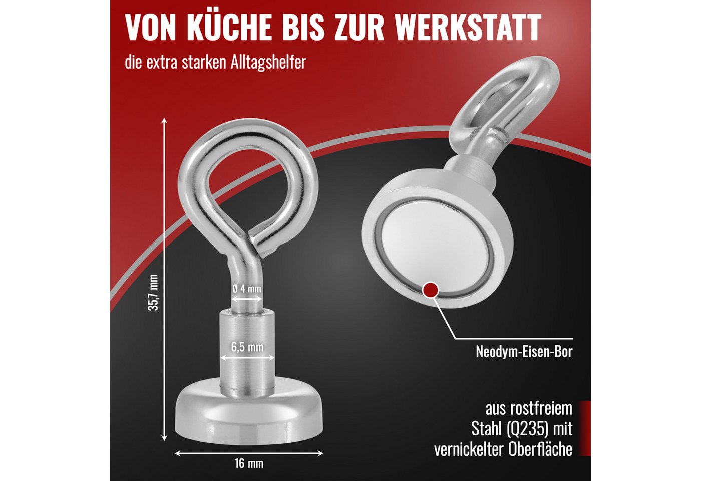 Poppstar Magnethalter Ösenmagnete Neodym, 20 Mini Magnetösen mit mittlerer Haftkraft – Bild 2 von 5