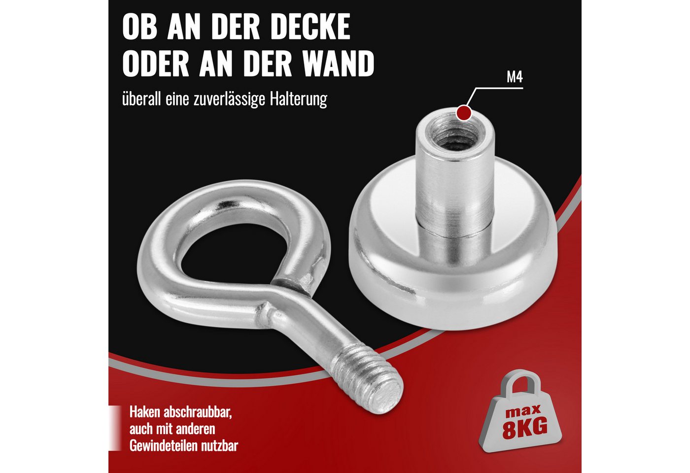 Poppstar Magnethalter Ösenmagnete Neodym, 20 Mini Magnetösen mit mittlerer Haftkraft – Bild 3 von 5