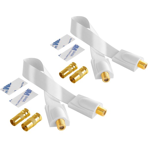 Poppstar SAT Fensterdurchführung (Koax Kabel flach 0,2mm) für Fenster & Türen SAT-Kabel, (28 cm), 4x F-Stecker (2 Antennenstecker, 2 Antennenbuchse), 4 Klebepad