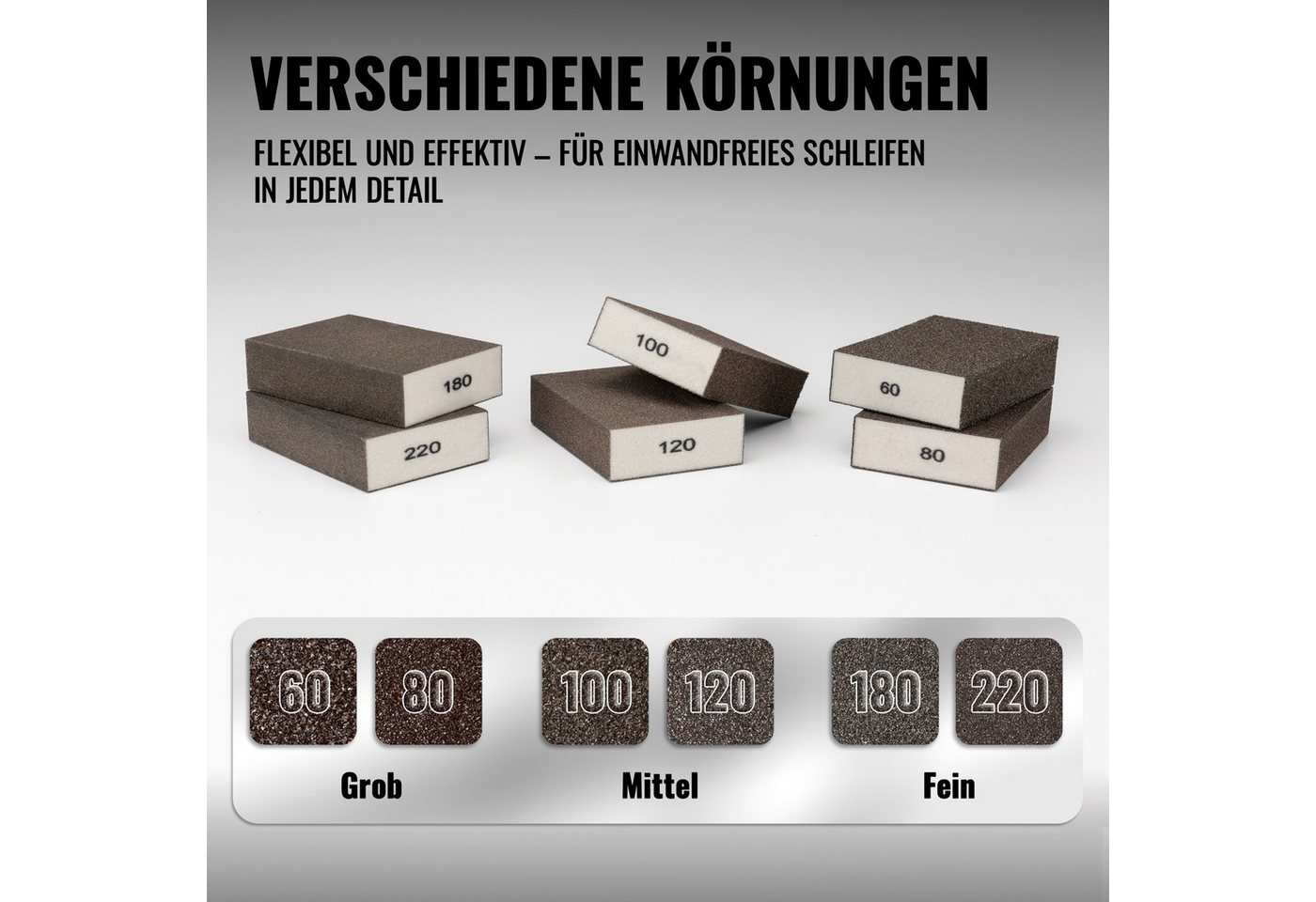 Poppstar Schleifschwamm, 12x Schleifschwamm (Körnungen 2x 60/80/100/120/180/220) – Bild 2 von 5